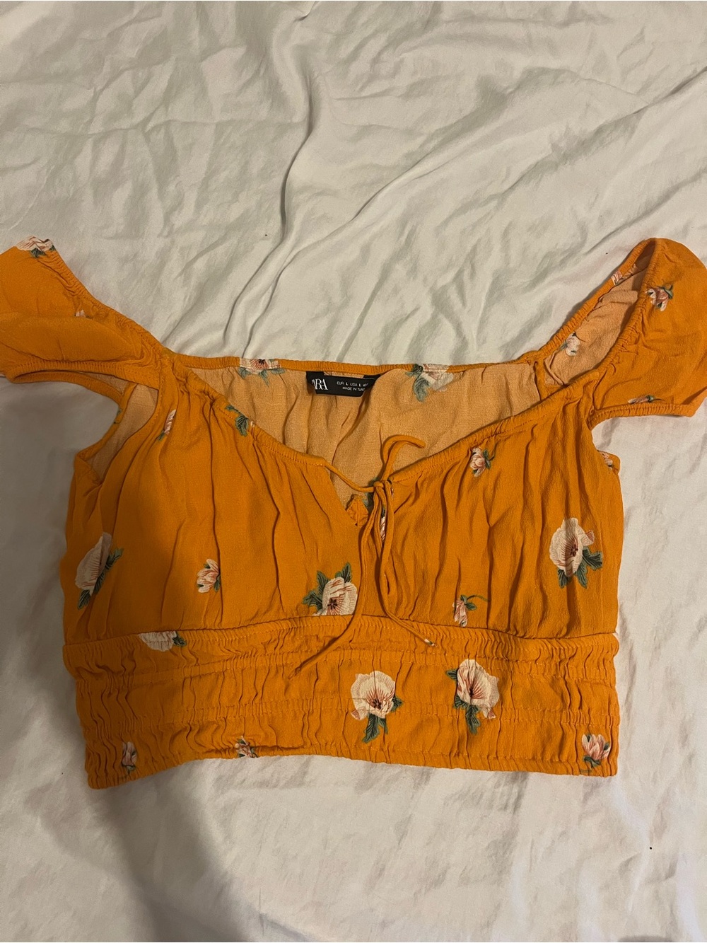 Zara Floral Off-Shoulder Crop Top